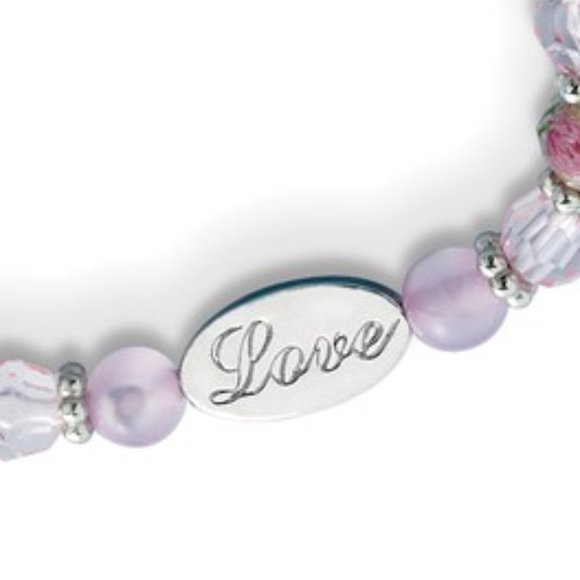 Silver-tone Purple Glass Beads Love Faith Mom w Guardian Angel Dangle Bracelet - Picture 4 of 5